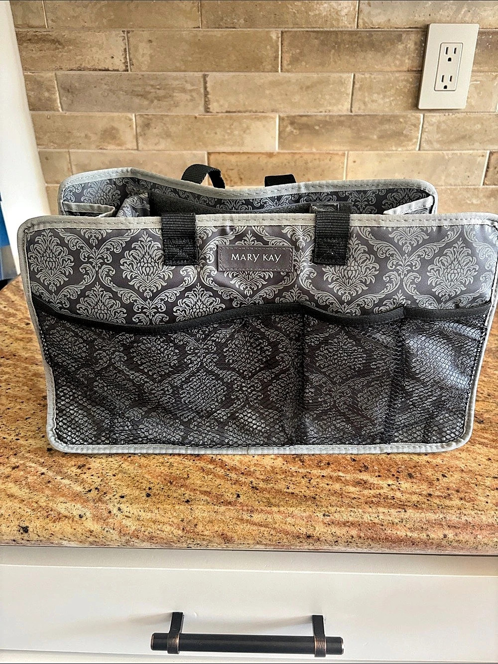 Mary Kay Damask Print Tote Bag in Gray & Black